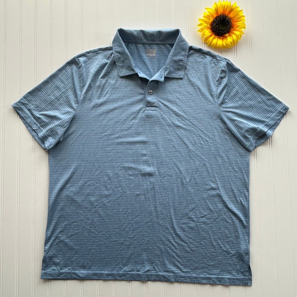32 Degrees Cool Polo XXL Mens Blue Excellent Dry Fit Striped Short Sleeve Shirt